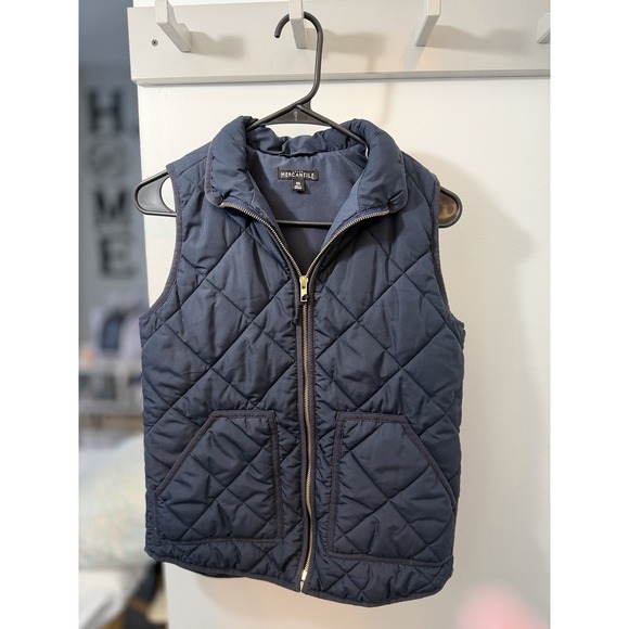 J Crew Mercantile Quilted Vest XS Blue Womens Mock Neck Zip Pockets F057 - Picture 4 of 4